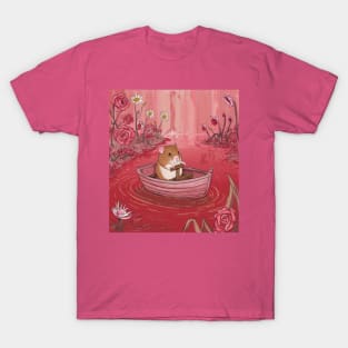 AI generated floral lake hamster on boat T-Shirt